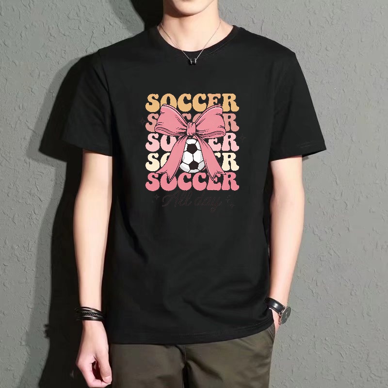 Street Fashion Theme - Men's Black Round-Neck Short-Sleeved T-Shirt, Football-Themed