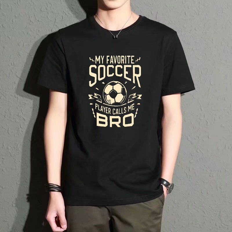 Street Fashion Theme - Men's Black Round-Neck Short-Sleeved T-Shirt, Football-Themed