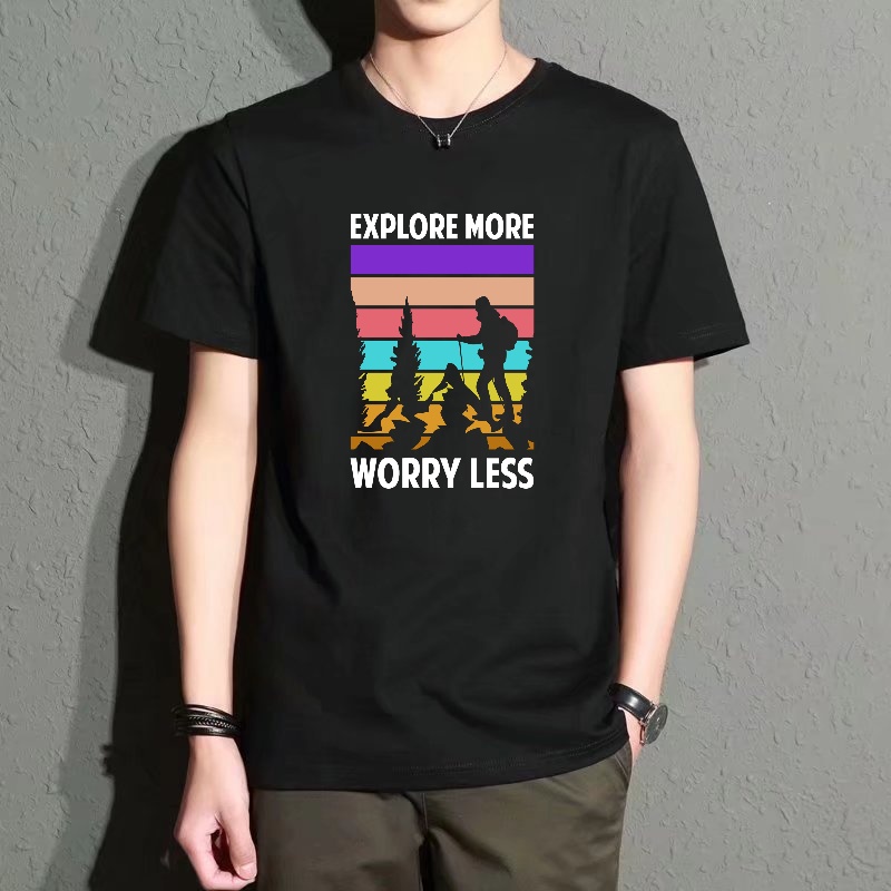 Street Fashion Theme - Men's Black Round-Neck Short-Sleeved T-Shirt, Adventure-Themed