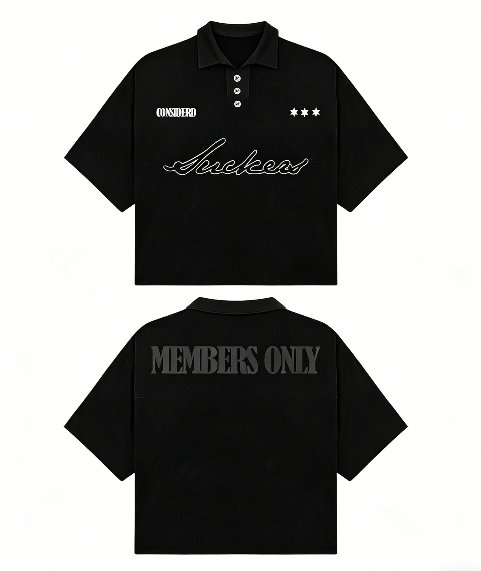 Street Fashion England - Men's Black Polo-shirts Short-Sleeve Streetwear Y2K