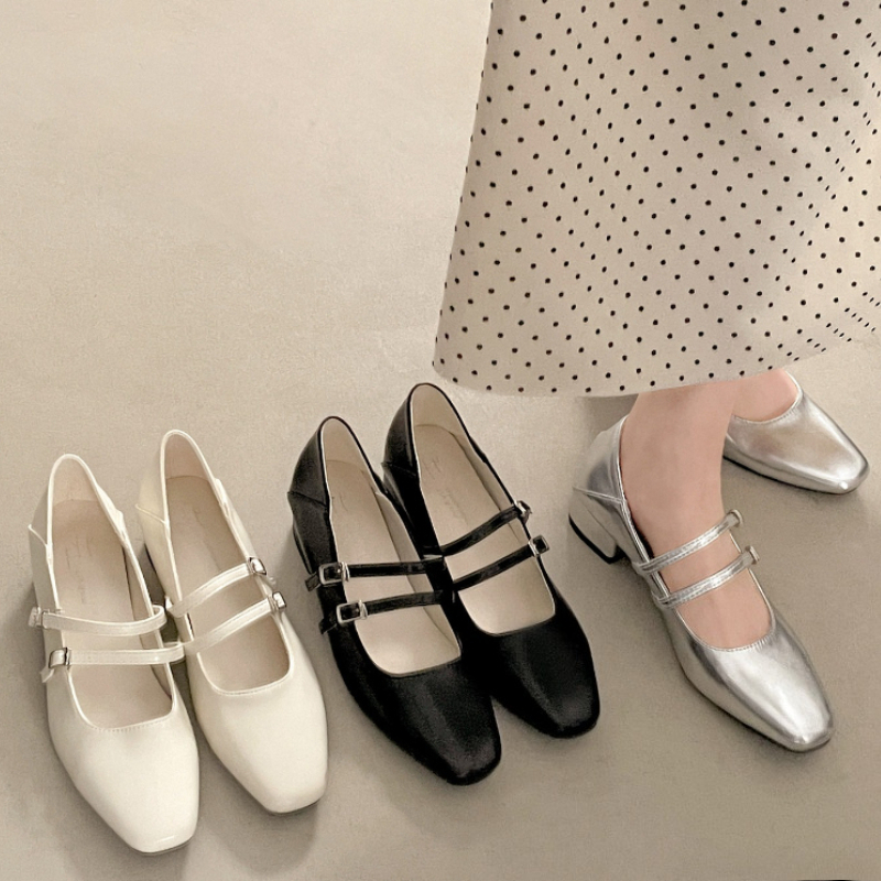 Street Fashion Lady - Square Toe Low Heel Women Silvery