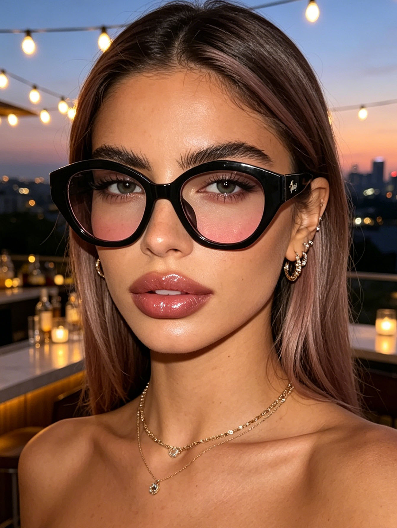 1Pc Niche Black Frame Pink Gra – обзор и цена Street Fashion Pose