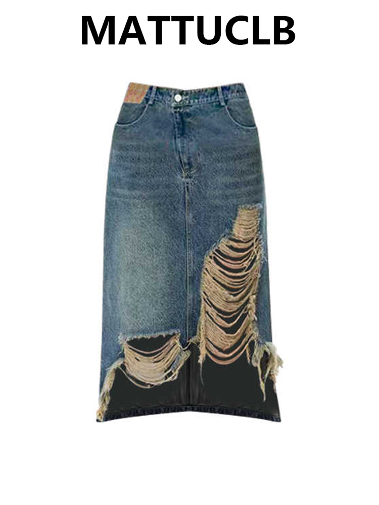 Women 2000s Midi Skirt Ripped  – обзор и цена Street Fashion Kpop
