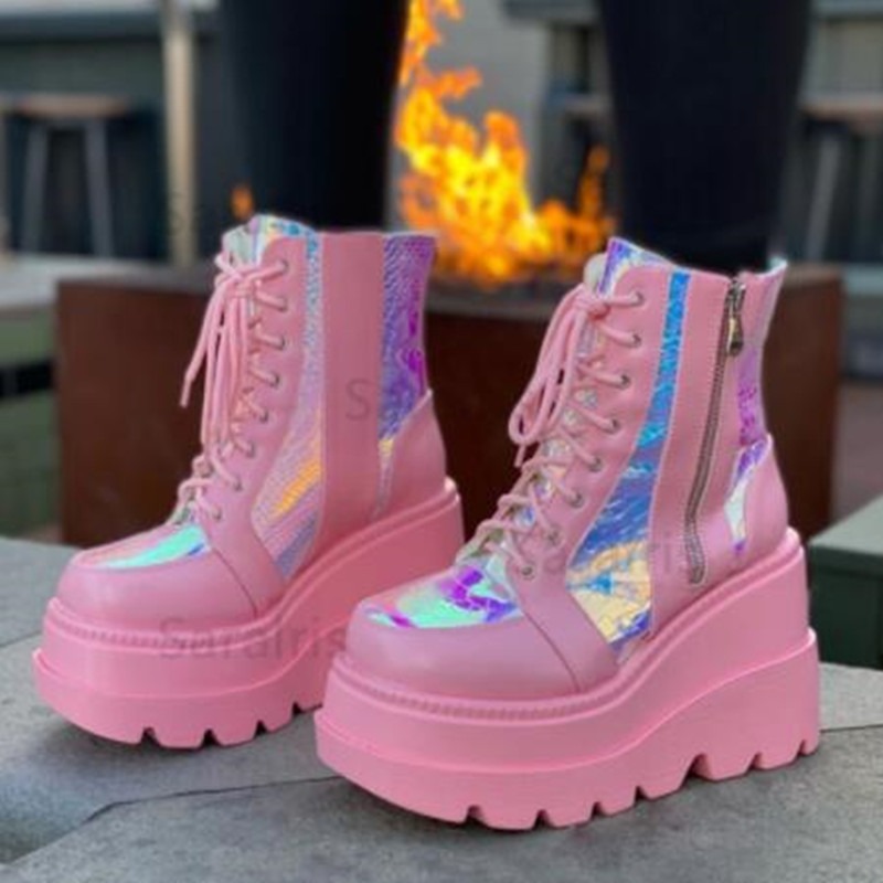 Women's Pink Holographic Platf – обзор и цена Street Fashion Punk